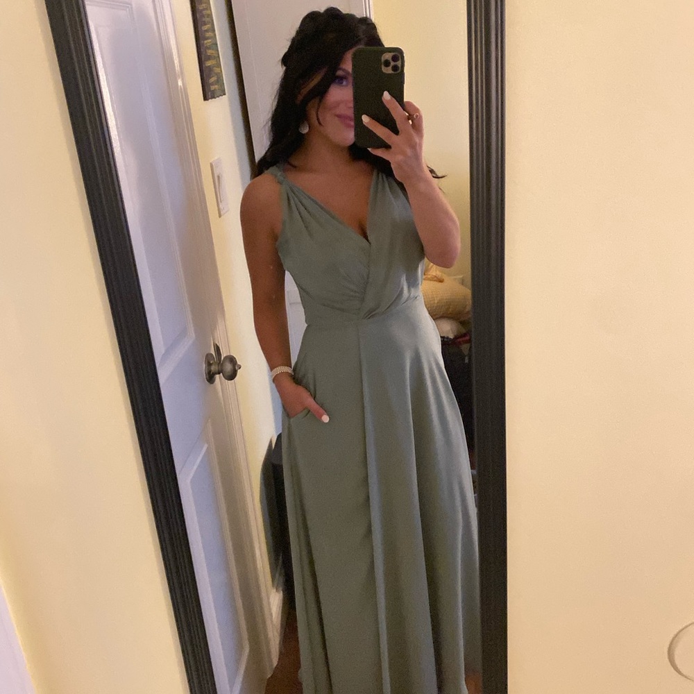 Beautiful Sage Bridesmaid Maxi Dress with pockets!!